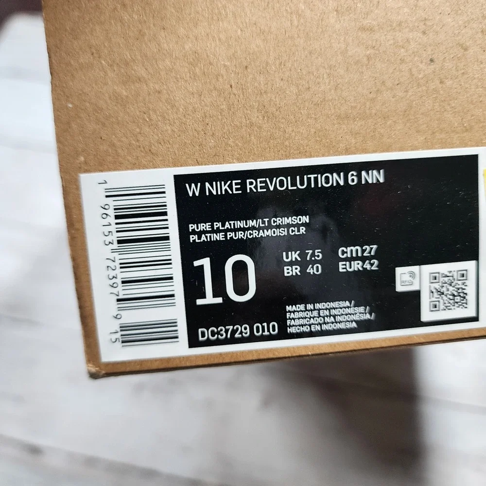 Sz‎ 10 WMNS NIKE Revolution 6 NN Pure Platinum Crimson DC3729 010 No Lid